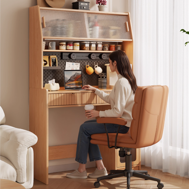 Kitchen Hutch Cabinet with Double Drop Leaf Dining Table and 4 Folding Chairs