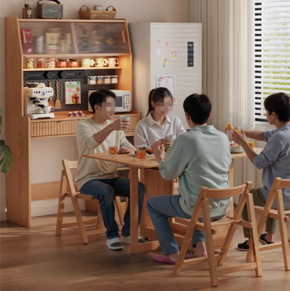 Kitchen Hutch Cabinet with Double Drop Leaf Dining Table and 4 Folding Chairs