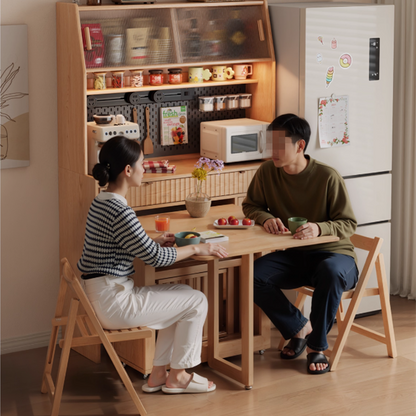 Kitchen Hutch Cabinet with Double Drop Leaf Dining Table and 4 Folding Chairs