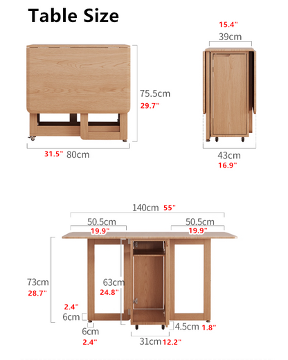 Kitchen Hutch Cabinet with Double Drop Leaf Dining Table and 4 Folding Chairs