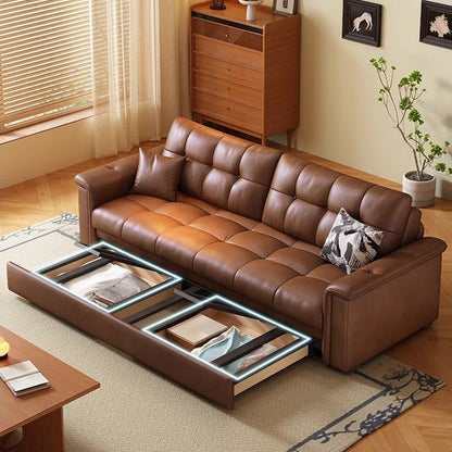 Retro Leathaire Fabric Pull Out Sofa Bed with Underneath Storage