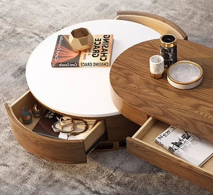 Modern Nordic Light Luxury Round Coffee Table with 4 Storage Drawers