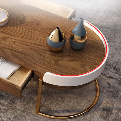 Modern Nordic Light Luxury Round Coffee Table with 4 Storage Drawers