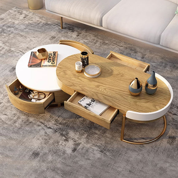 Modern Nordic Light Luxury Round Coffee Table with 4 Storage Drawers