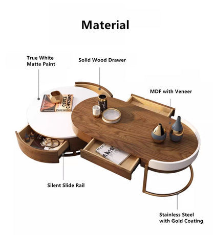 Modern Nordic Light Luxury Round Coffee Table with 4 Storage Drawers