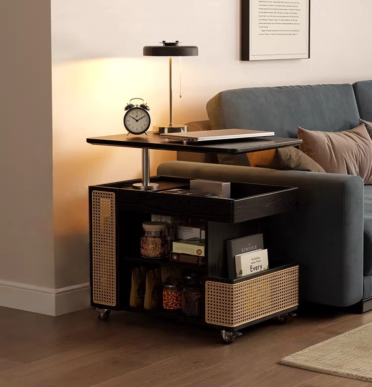 Solid Wood Liftable Tabletop Coffee Table with Storage and Universal Wheels -- FURNITURE -