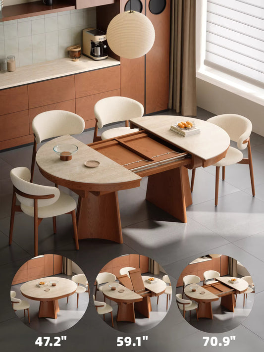 71" Sintered Stone Extendable Dining Table with Solid Ash Wood