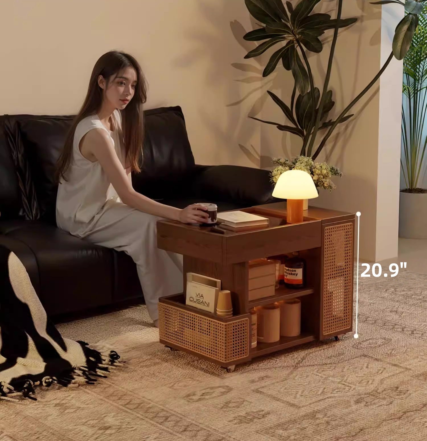 Space-saving coffee table dimensions and storage compartment layout