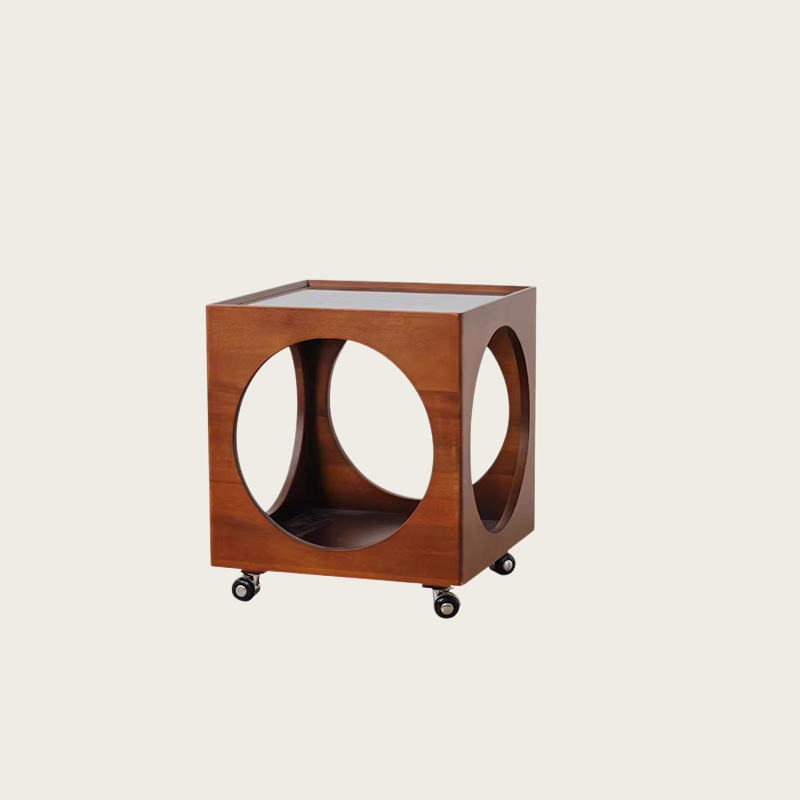Japanese style solid rubberwood cube table construction details and material specifications
