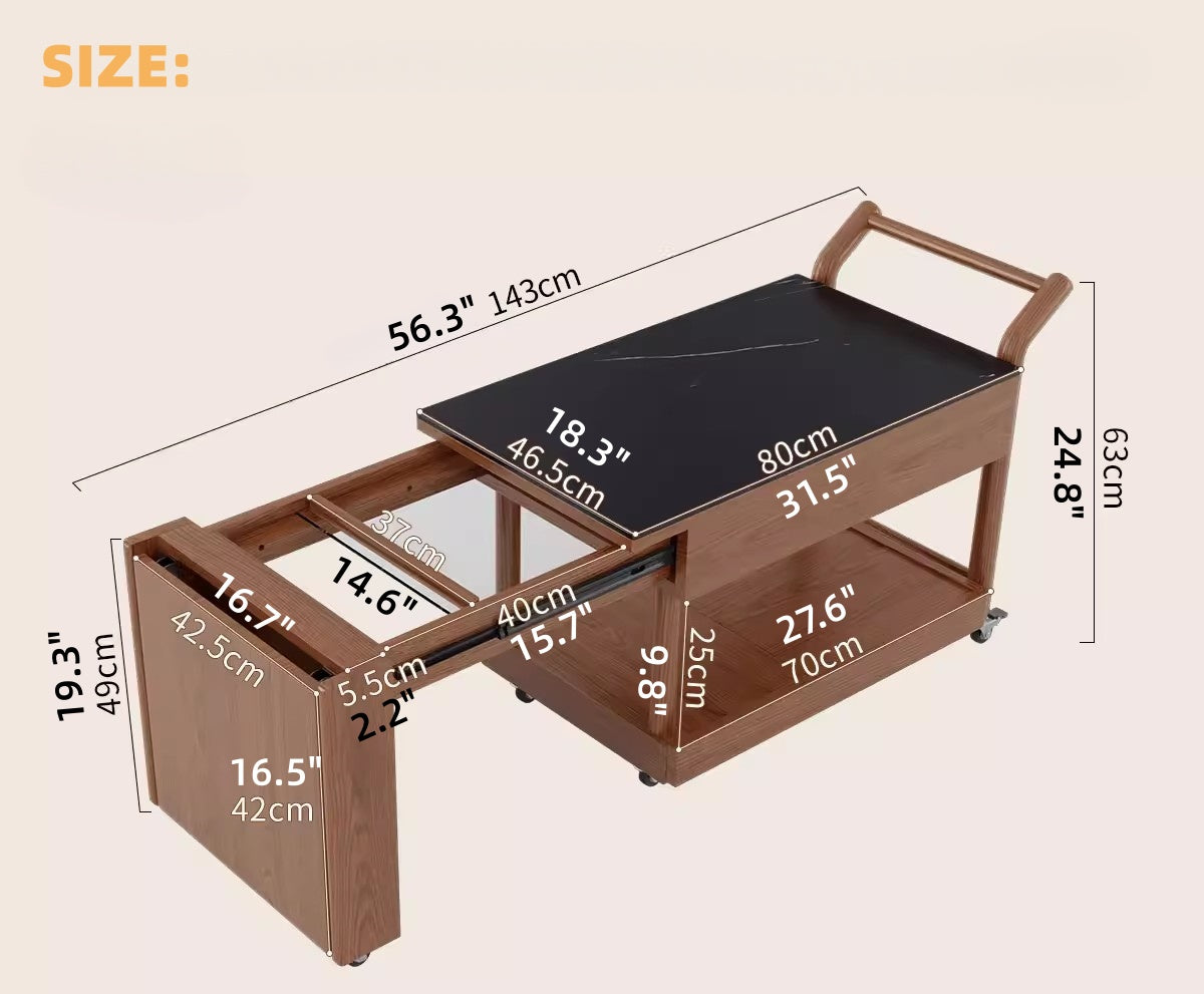 56" Rubberwood Modular Dining Table with IGT Indoor Outdoor