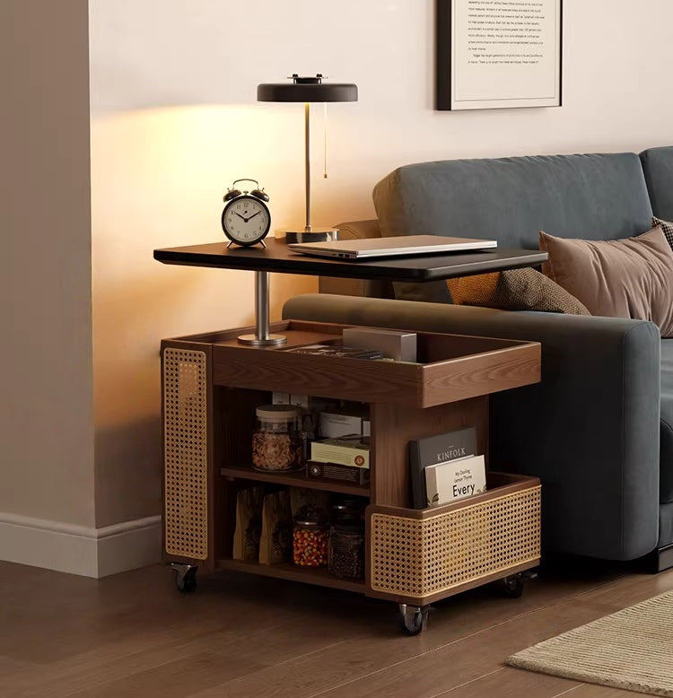 Solid Wood Liftable Tabletop Coffee Table with Storage and Universal Wheels -- FURNITURE -