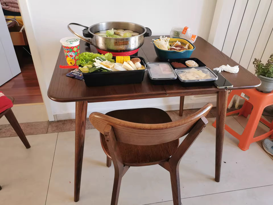 Solid Rubber Wood Expandable Folding Dining Table for Apartments