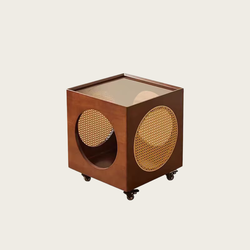 Tempered glass top cube table assembly diagram with rubberwood frame structure
