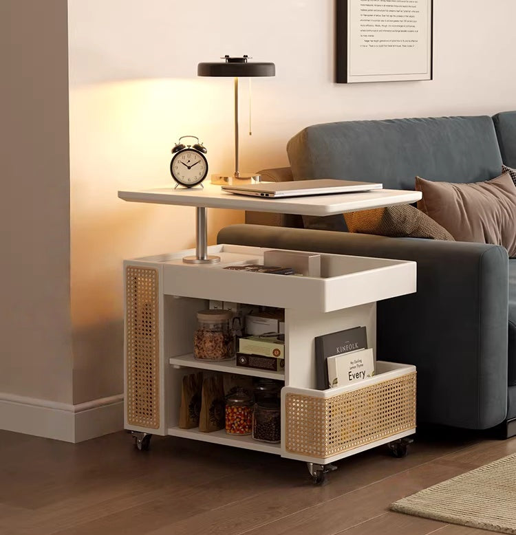 Solid Wood Liftable Tabletop Coffee Table with Storage and Universal Wheels -- FURNITURE -