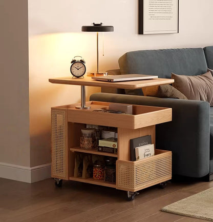 Solid Wood Liftable Tabletop Coffee Table with Storage and Universal Wheels -- FURNITURE -