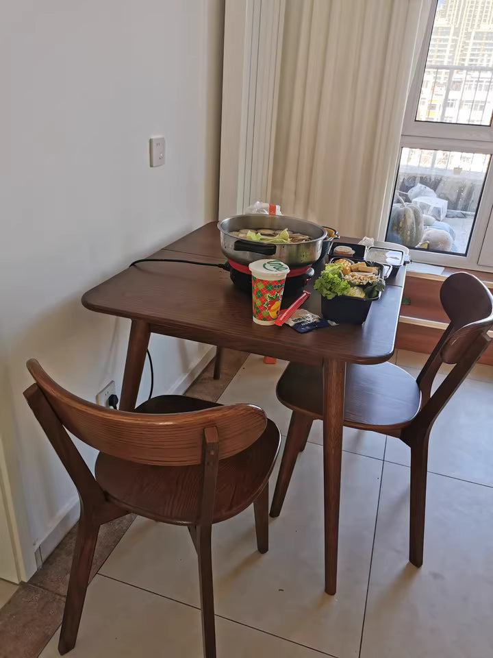 Solid Rubber Wood Expandable Folding Dining Table for Apartments