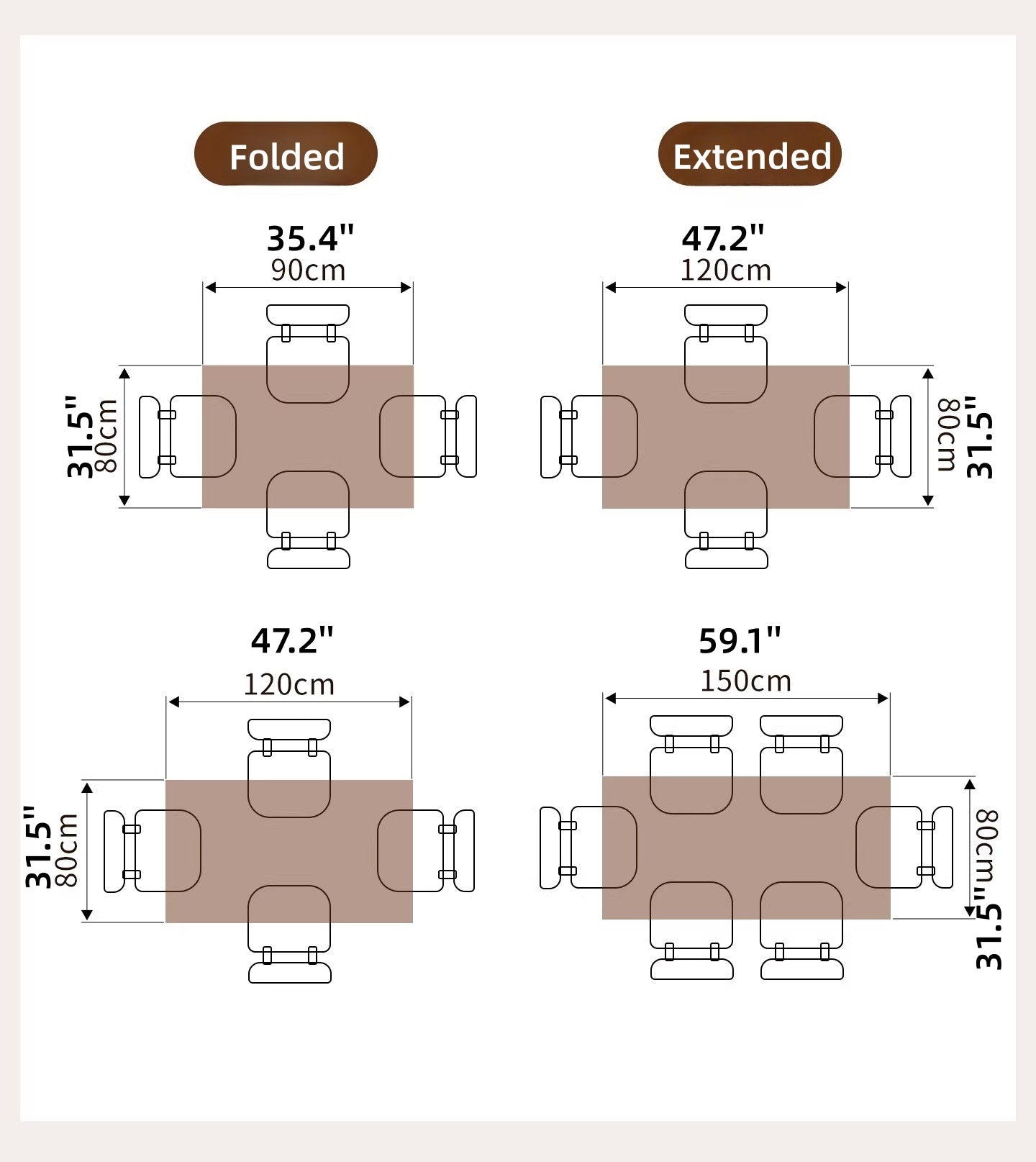 Solid Rubber Wood Expandable Folding Dining Table for Apartments