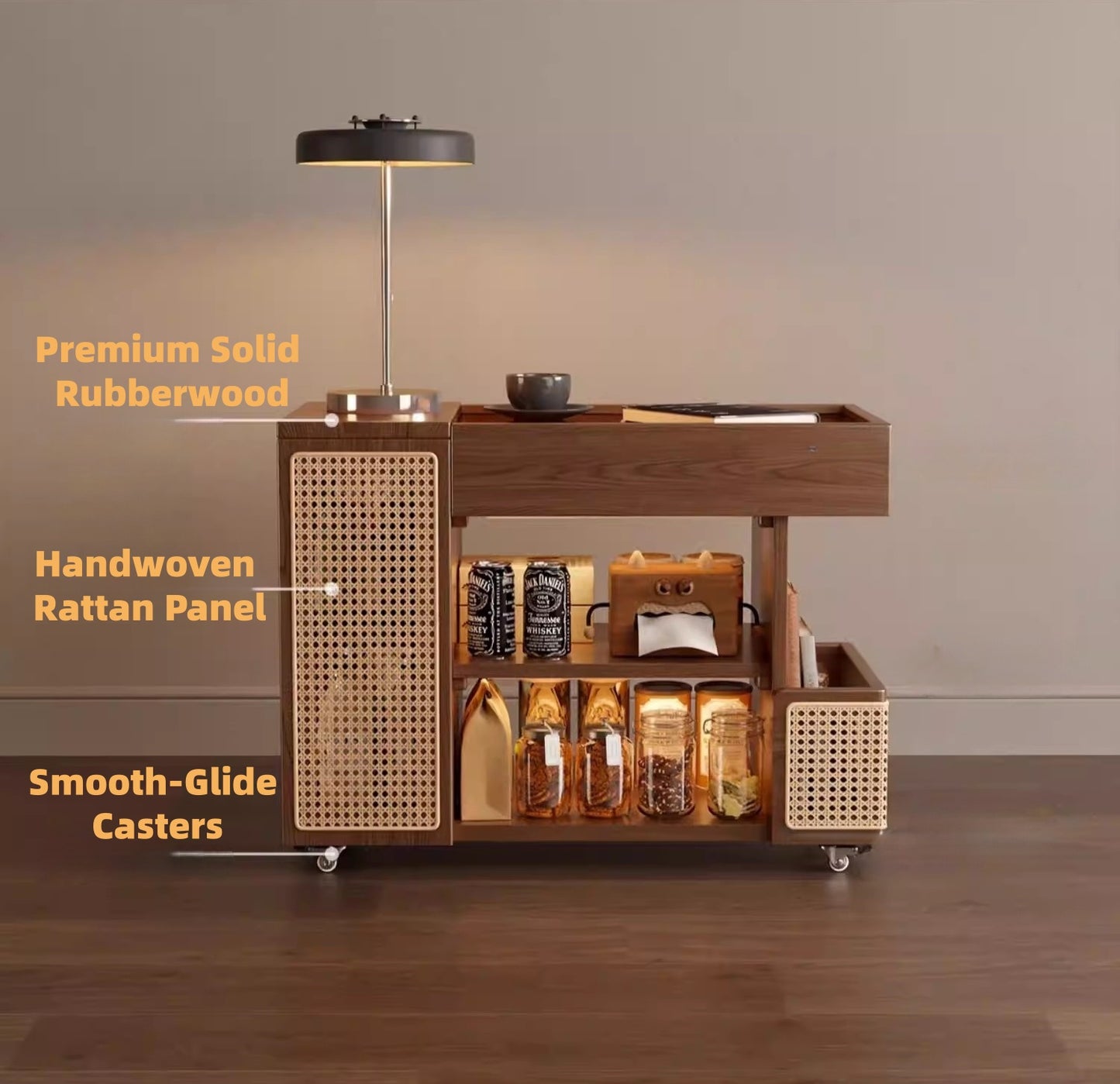 Multi-functional mobile coffee table with adjustable storage options