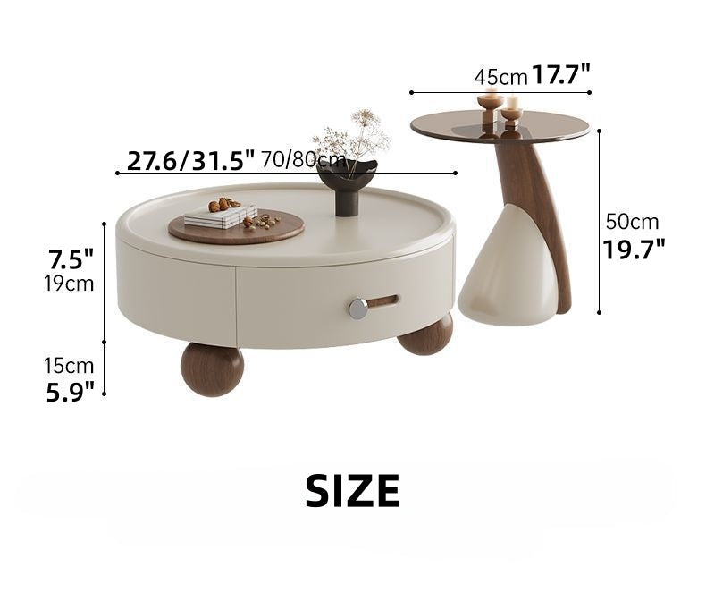 28" Round Nesting Coffee Table Set Glass Top Modern Living