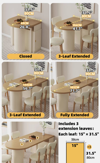 Extendable Dining Table for Small Spaces with Leaf Storage