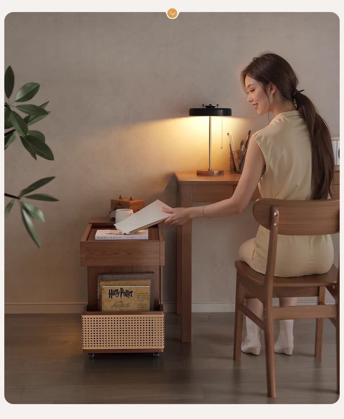Rolling coffee table showing floor-friendly rubber casters and stability