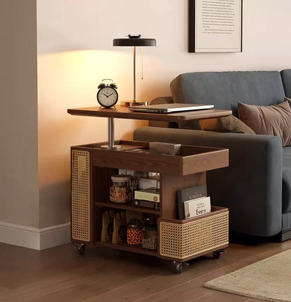 Solid Wood Liftable Tabletop Coffee Table with Storage and Universal Wheels -- FURNITURE -