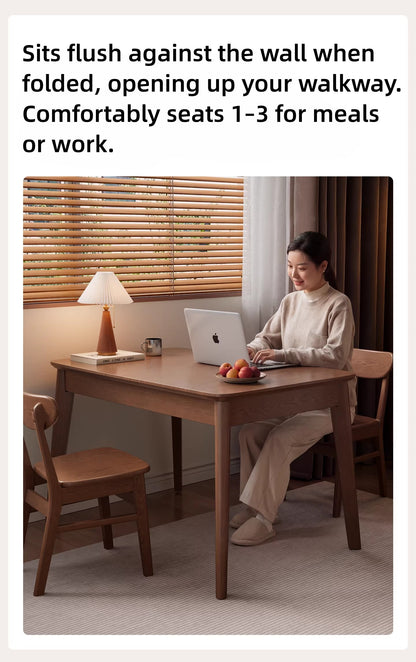 Solid Rubber Wood Expandable Folding Dining Table for Apartments