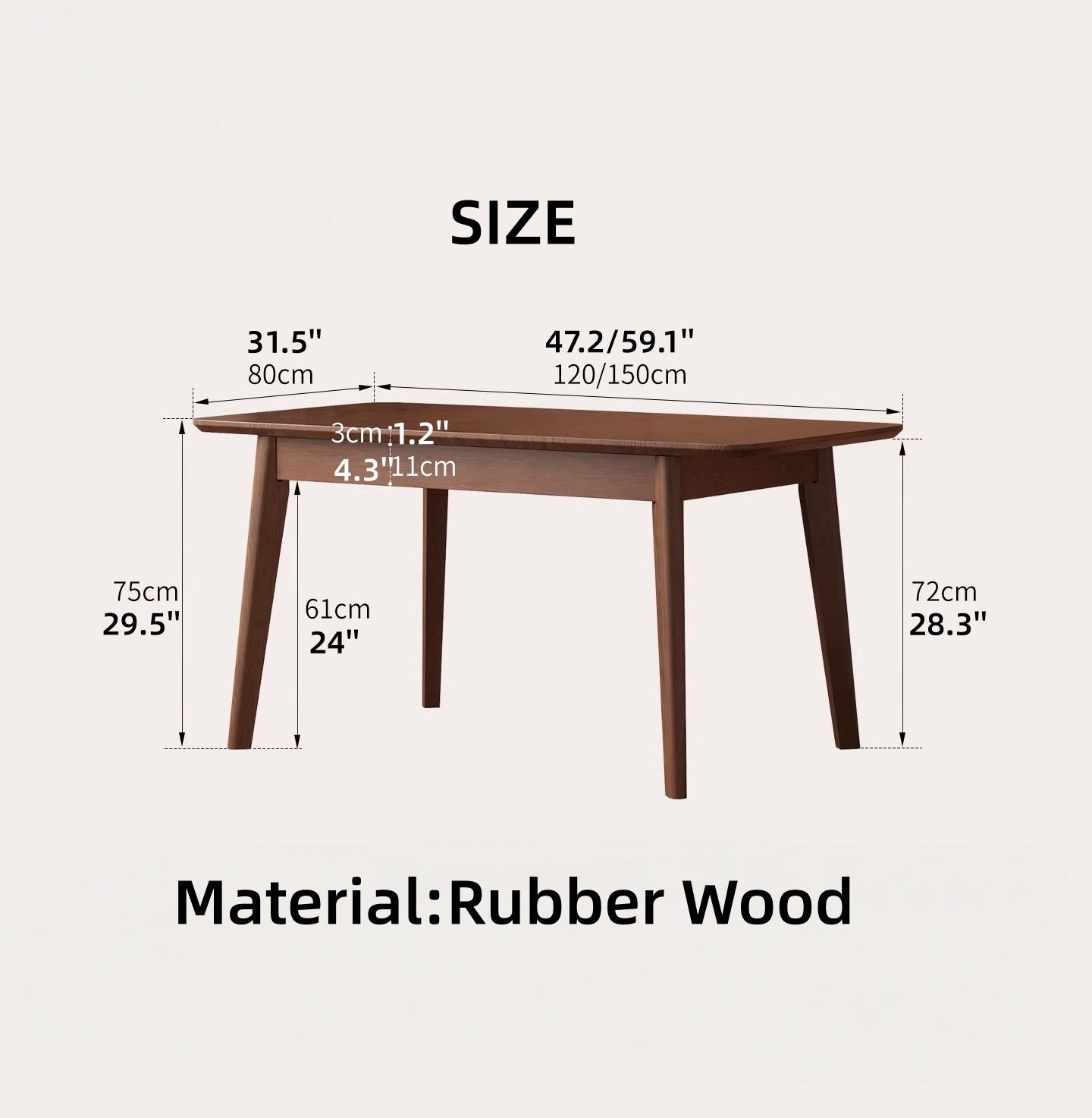 Solid Rubber Wood Expandable Folding Dining Table for Apartments