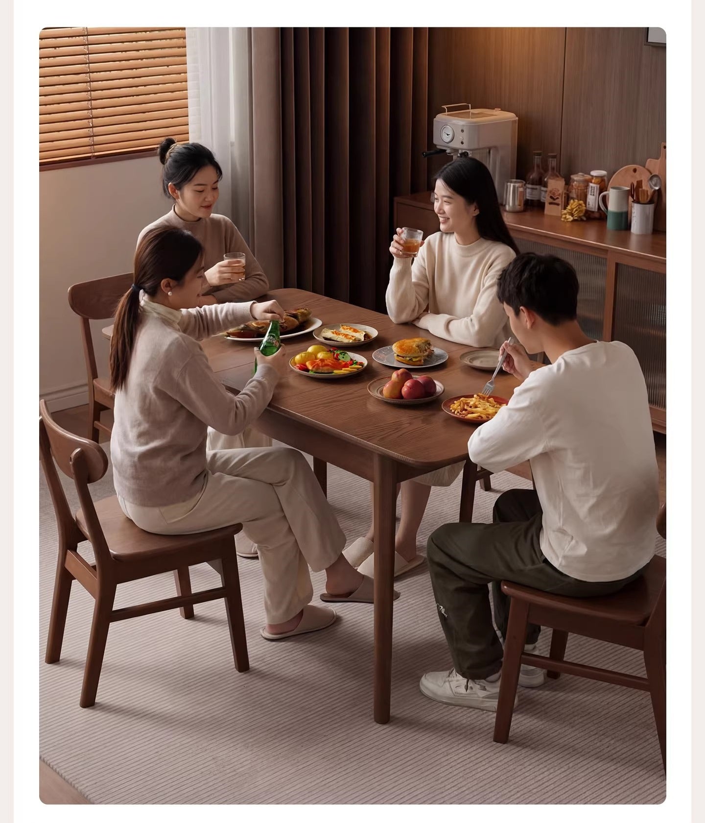 Solid Rubber Wood Expandable Folding Dining Table for Apartments