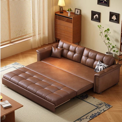 Retro Leathaire Fabric Pull Out Sofa Bed with Underneath Storage