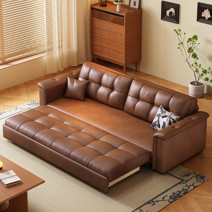 Retro Leathaire Fabric Pull Out Sofa Bed with Underneath Storage