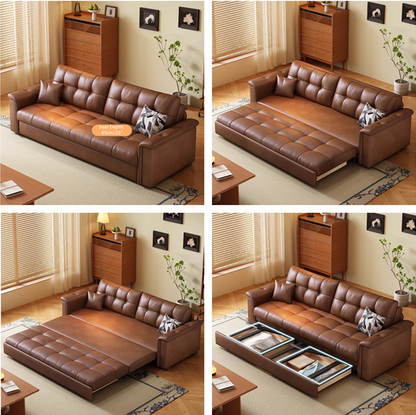 Retro Leathaire Fabric Pull Out Sofa Bed with Underneath Storage