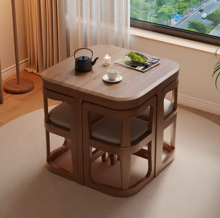 31.7 inch solid rubberwood dining table set with 4 chairs for small apartment
