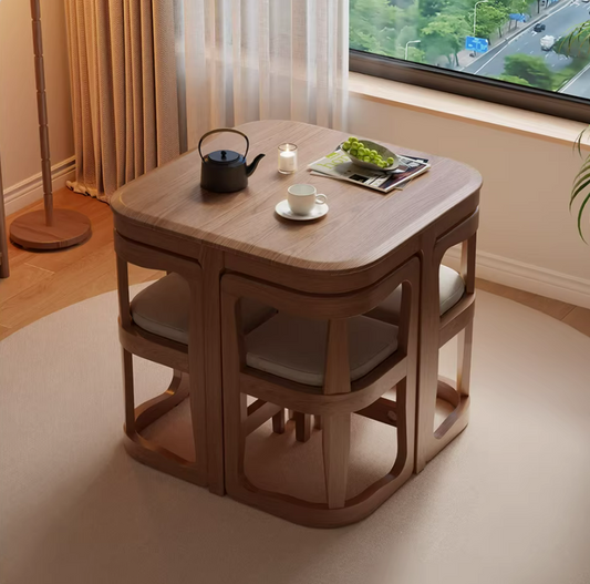 31.7 inch solid rubberwood dining table set with 4 chairs for small apartment
