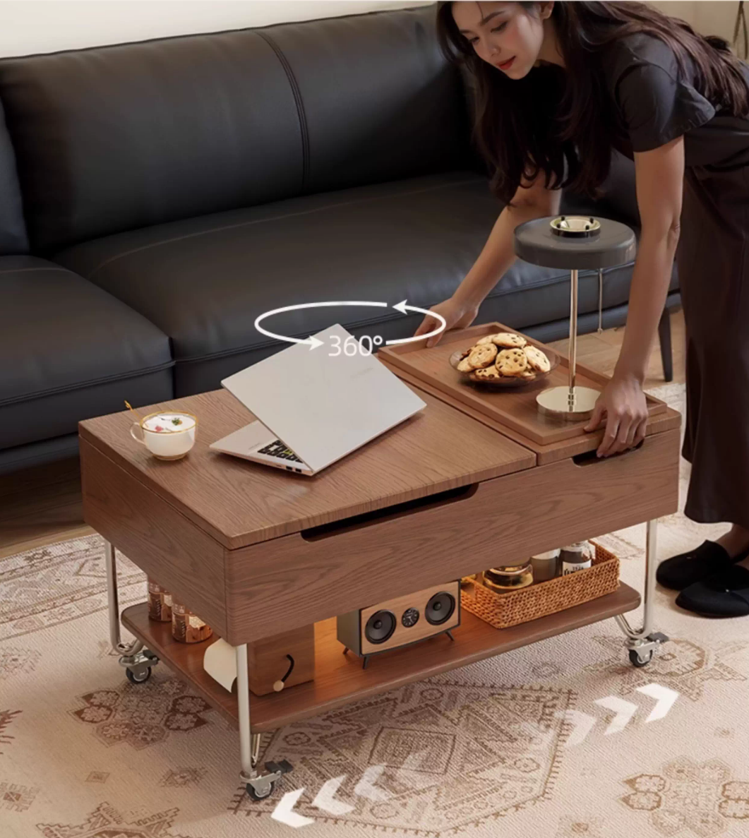 Compact rolling coffee table with 360-degree swivel casters