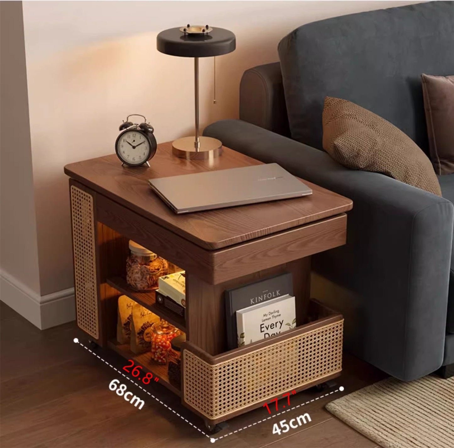 Solid Wood Liftable Tabletop Coffee Table with Storage and Universal Wheels