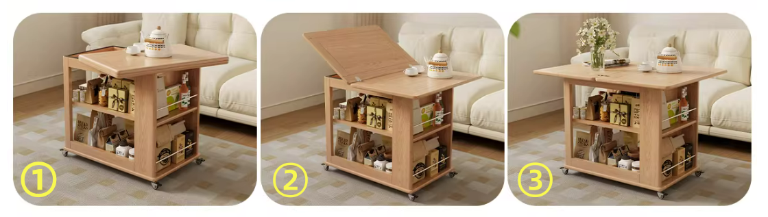 Easy assembly guide - space-saving table cart with 4 wheels installation