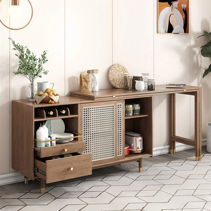 Folding Expandable Dining Table with Side Cabinet & 4 Chairs for Small Apartments