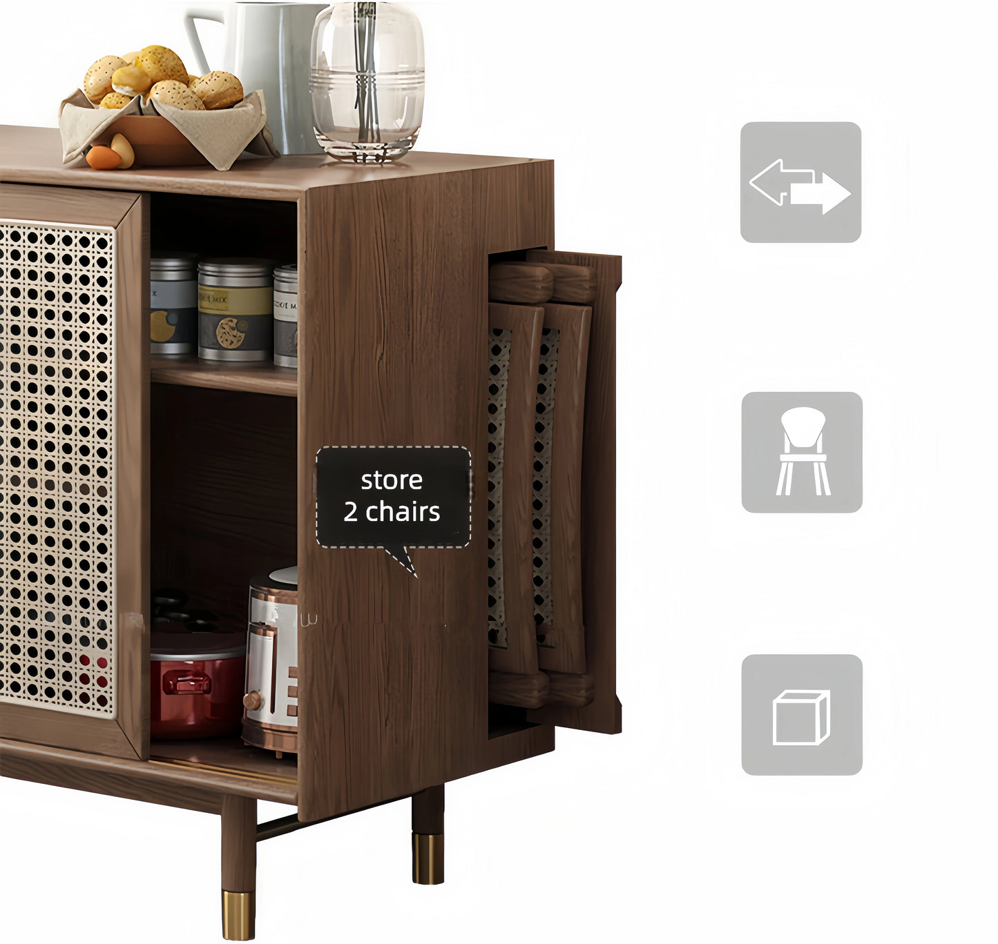 Folding Expandable Dining Table with Side Cabinet & 4 Chairs for Small Apartments