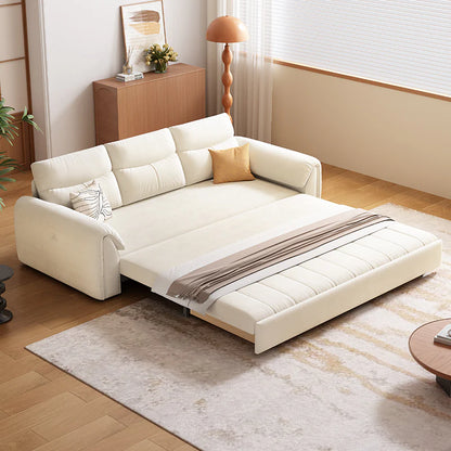 Japanese Style 2-in-1 Folding Sofa Bed with Storage, Pet-Friendly Fabric, Solid Wood Frame