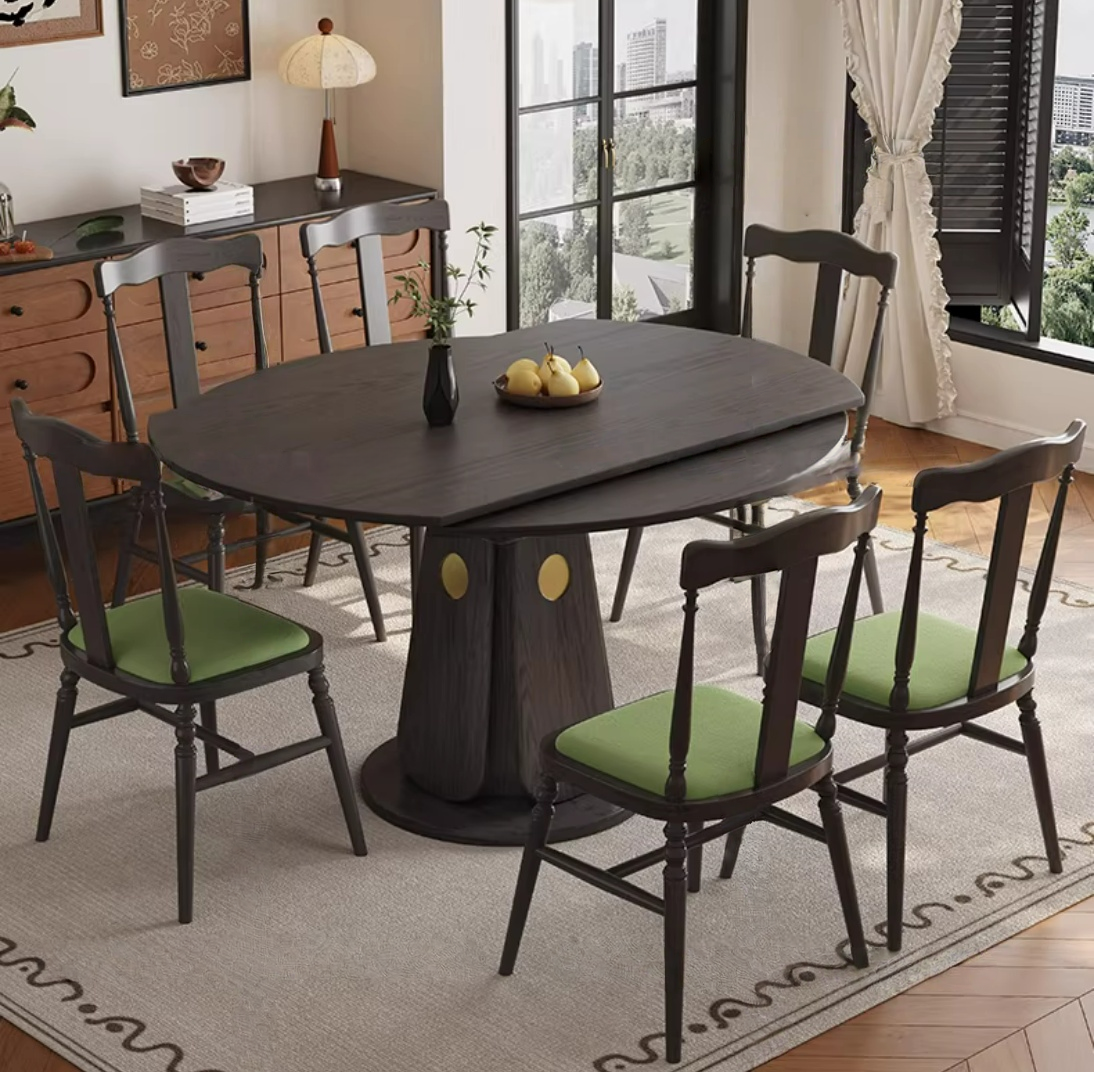 59 inch ash wood extendable round dining table for small space
