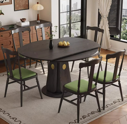 59 inch ash wood extendable round dining table for small space
