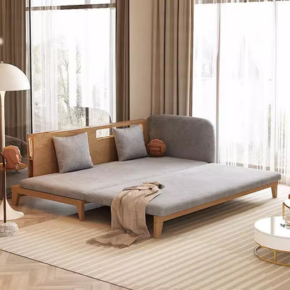 Pull Out Sofa Bed with Backrest and Single Armrest-natural color