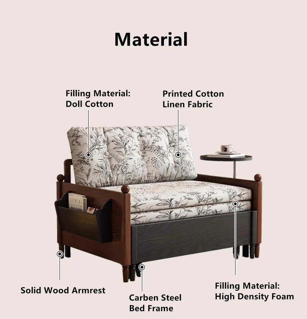 3-in-1 Convertible Sofa Bed with Side Table for Small Spaces -- SOFA BED -