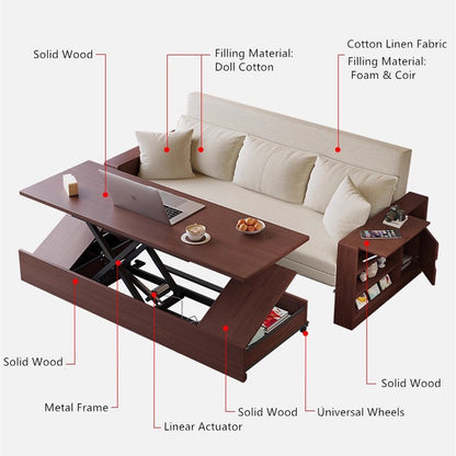 Multifunction Sofa Bed with Remote Controlled Lifting Coffee Table
