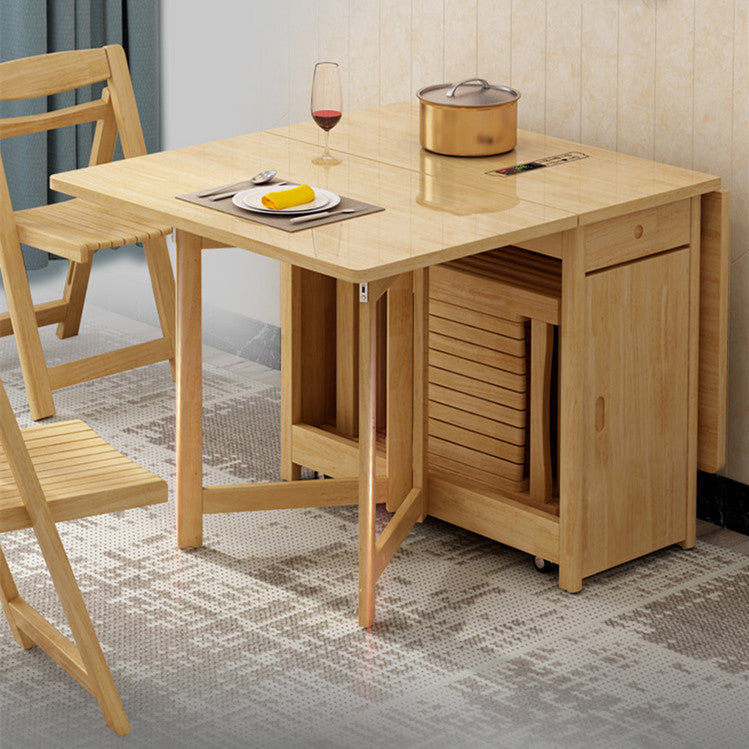 double drop leaf dining table natural color-half opened