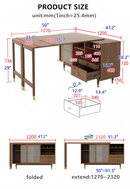 Folding Expandable Dining Table with Side Cabinet & 4 Chairs for Small Apartments