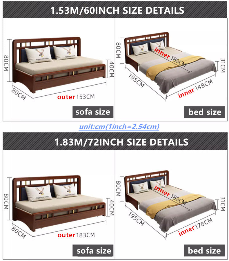 Solid Wood Frame Pull Out Sleeper Sofa Bed with Underneath Storage