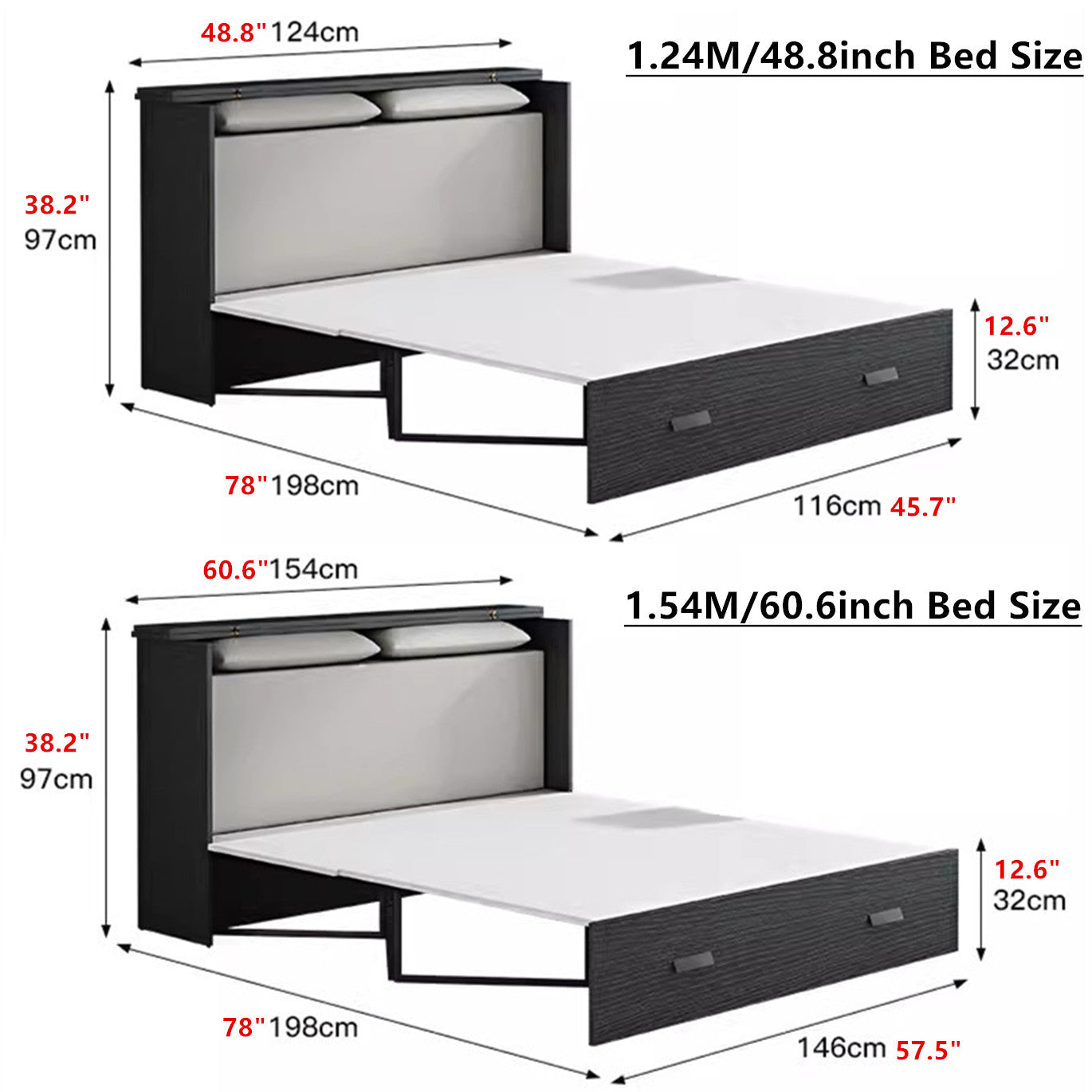 Murphy Cabinet Bed with Deepest Storage Shelf