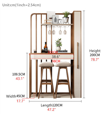 Nordic Retractable Bar Table with Wine Rack Cabinet